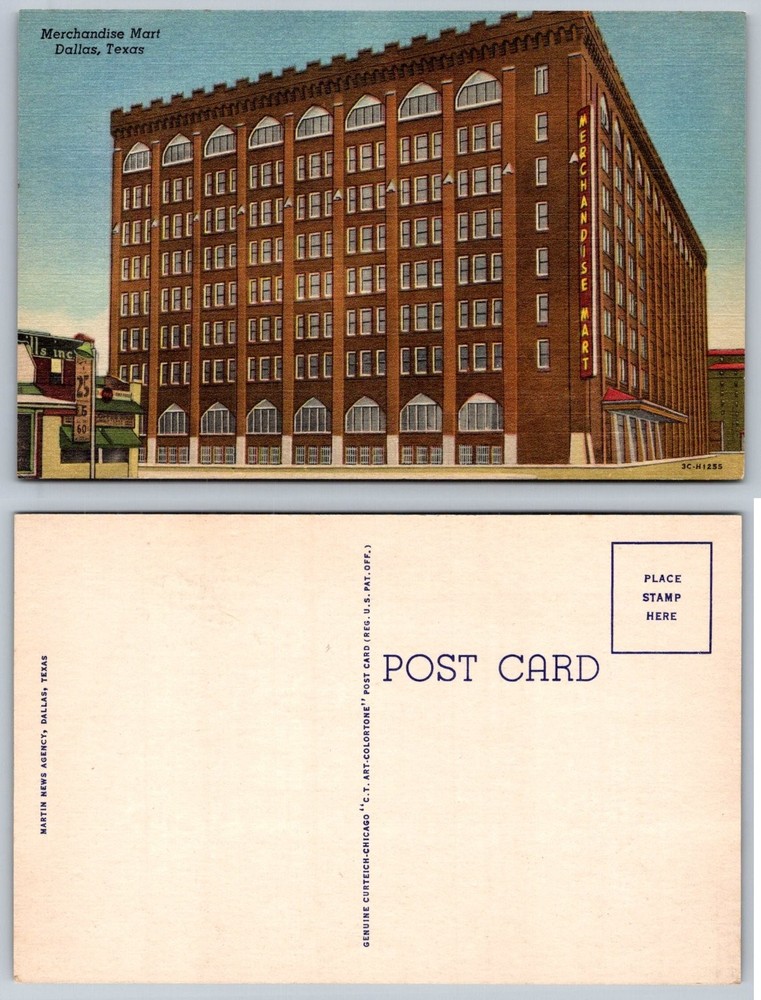 Vintage Dallas TX Merchandise Mart Linen Postcard CT Art-Colortone