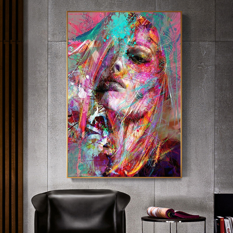 Abstract Colorful Women Canvas Painting Graffiti Art Posters Prints Wall Picture