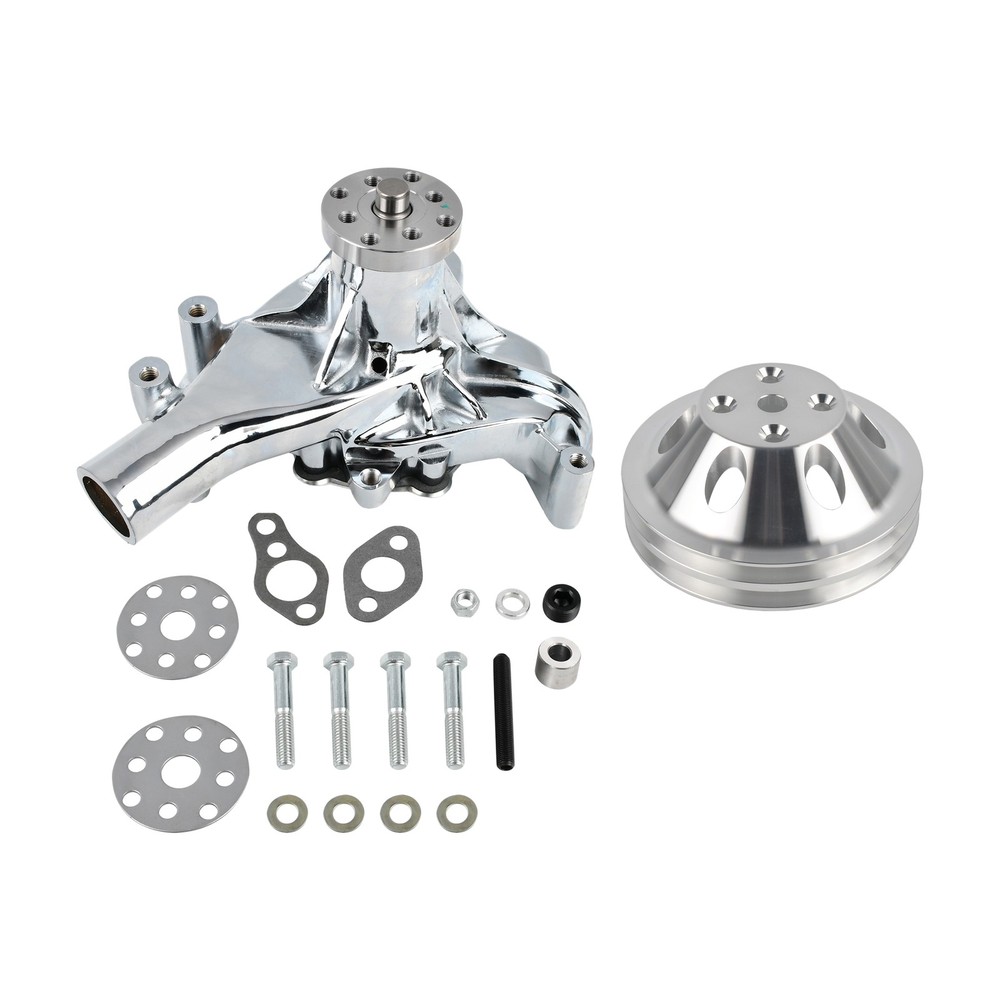 Aluminum Long Water Pump with Double Groove LWP Pulley Kit for 1969-87 SB Chevy