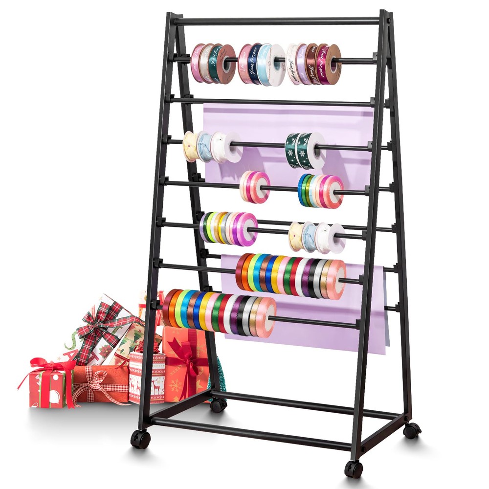 15-Tier Double-Sided Metal Wire Spool Rack Ribbon Organizer for Christmas Gifts