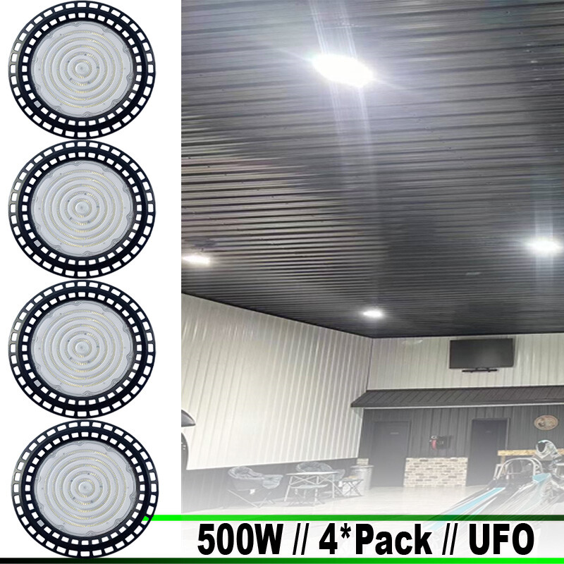 500W UFO High Bay LED Lights 4-Pack for Warehouse and Factory Use