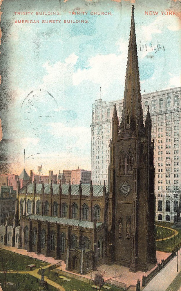 Trinity Church & Building American Surety Bldg Postcard Ny New York City 1906