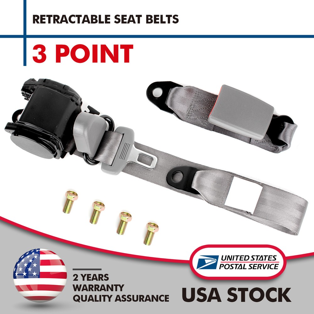 1set 3-Point Gray Retractable Car Safety Seat Belt Lap Diagonal Belt for Trucks
