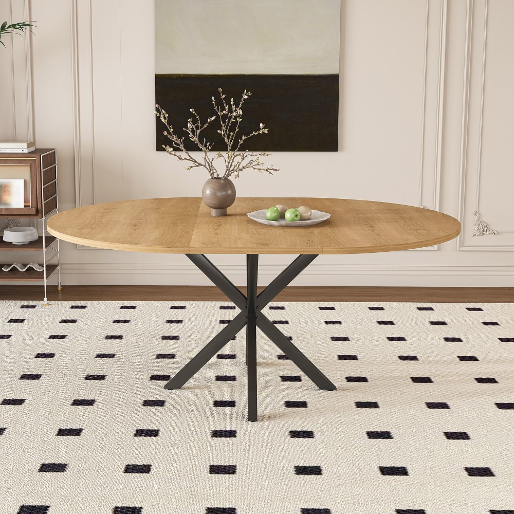 Extendable Round Dining Table for 2-6 Person 43 to 58 Inch Oak Finish Expandable