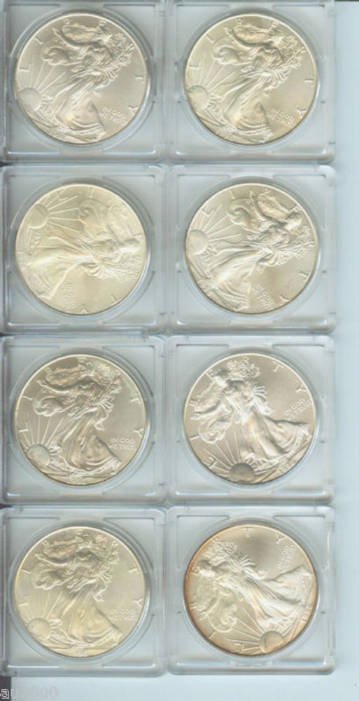 EIGHT (8) 1996 American Silver Eagles ASE  S$1 !! Original Coins