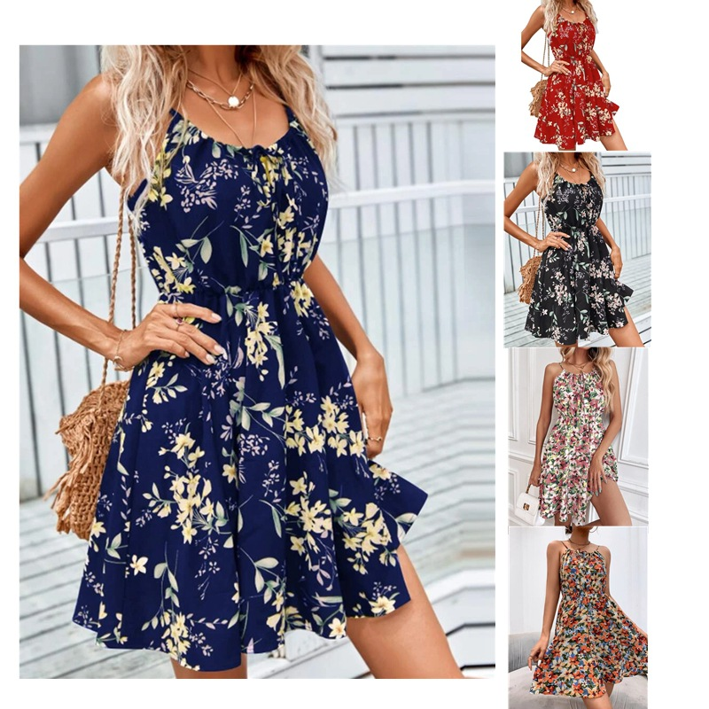 Women's Dress Summer New Elegant Sleeveless Print Elastic Waist Halter Skirt