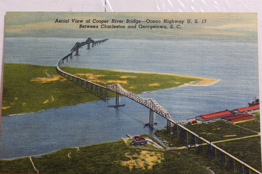 South Carolina SC Charleston Georgetown Cooper River Bridge Postcard Old Vintage