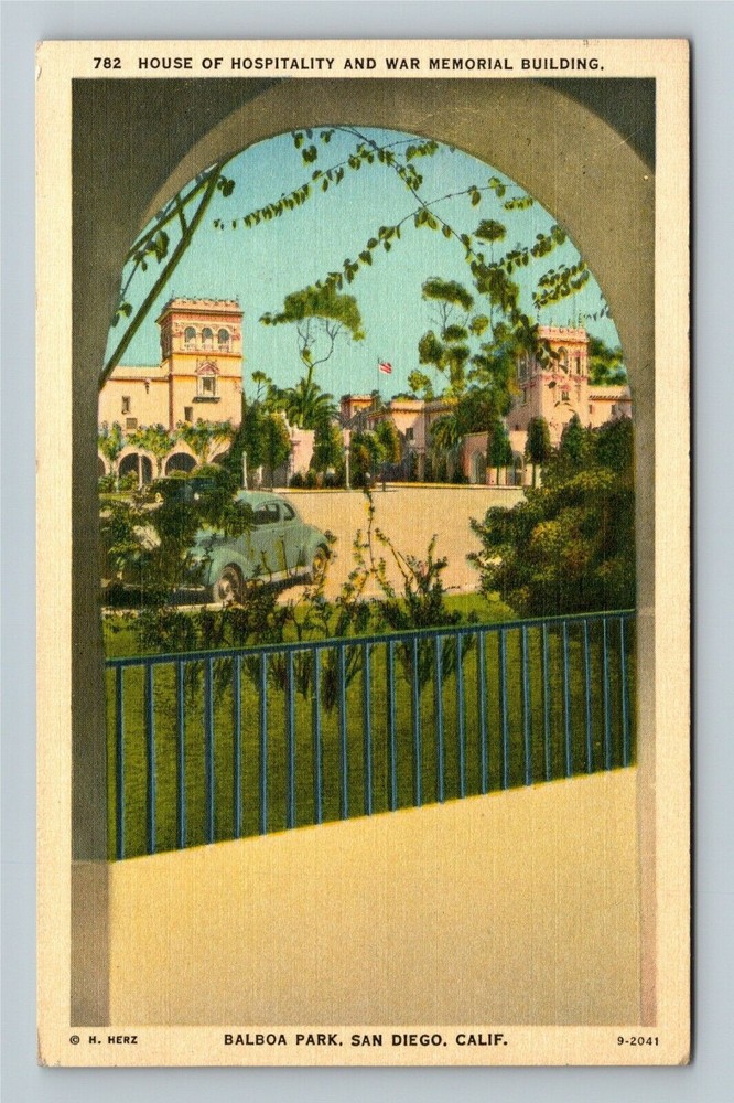 San Diego CA-California, House Of Hospitality, War Memorial Linen c1946 Postcard