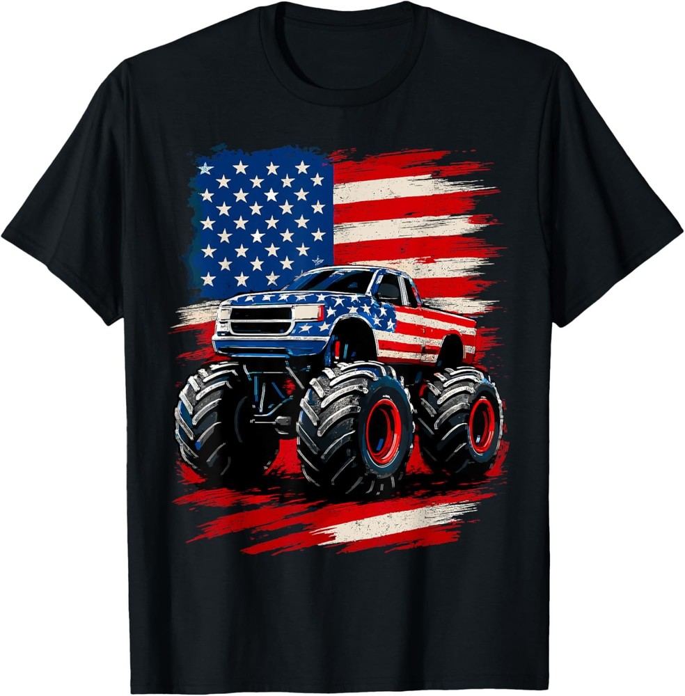 Patriotic USA Flag Monster Truck T-Shirt Hoodie American Design