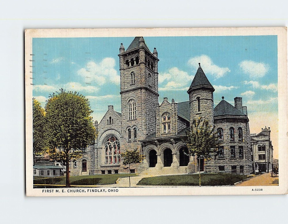 Postcard First ME Church Findlay Ohio USA