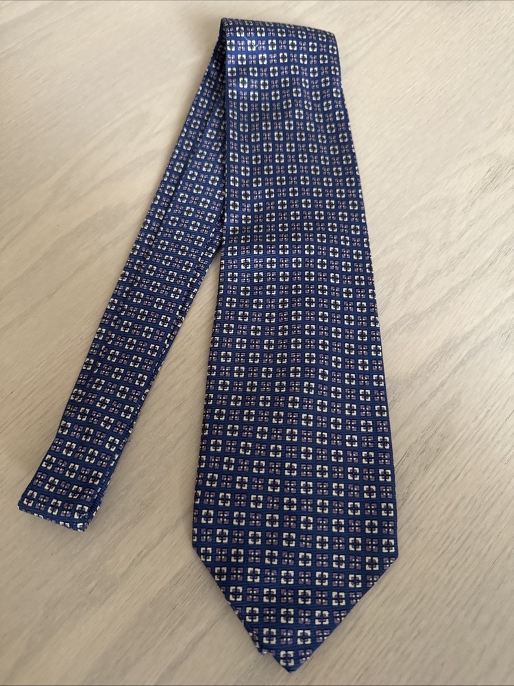 Barneys New York Men's Silk Blue Lavender Printed Tie Made In Italy  3.75x57