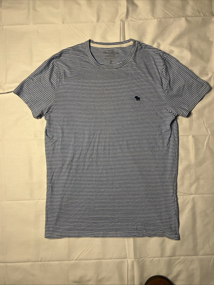 Abercrombie & Fitch Men’s Striped Crew Neck Logo T-Shirt Blue/White M