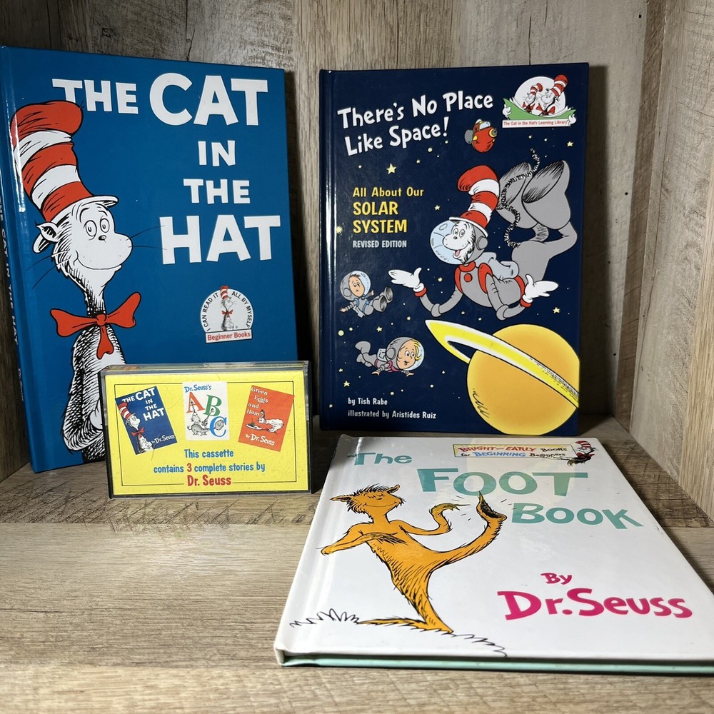 🟥 Dr. Seuss Beginner Books Bundle The Cat In The Hat Read Along Tape Foot Book