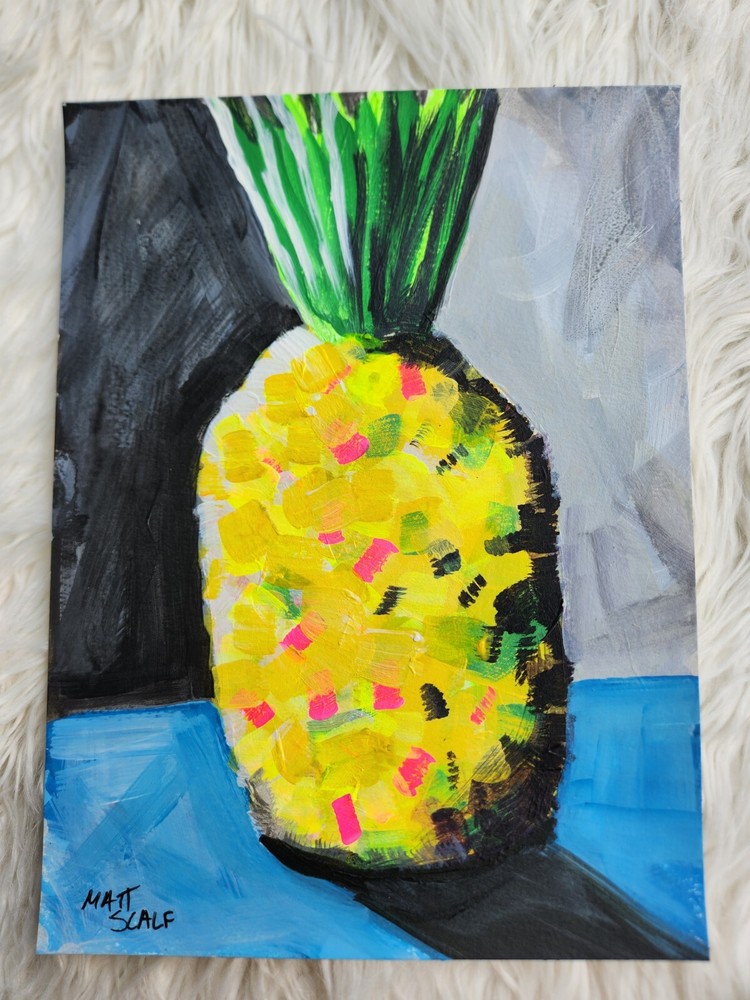 Matt Scalf Abstract Pineapple Modern Beach Tropical Fruit 9x12 ORIGINAL PAINTING