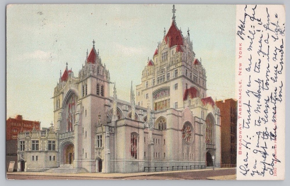 New York City~Broadway Tabernacle Corner View~Vintage Postcard