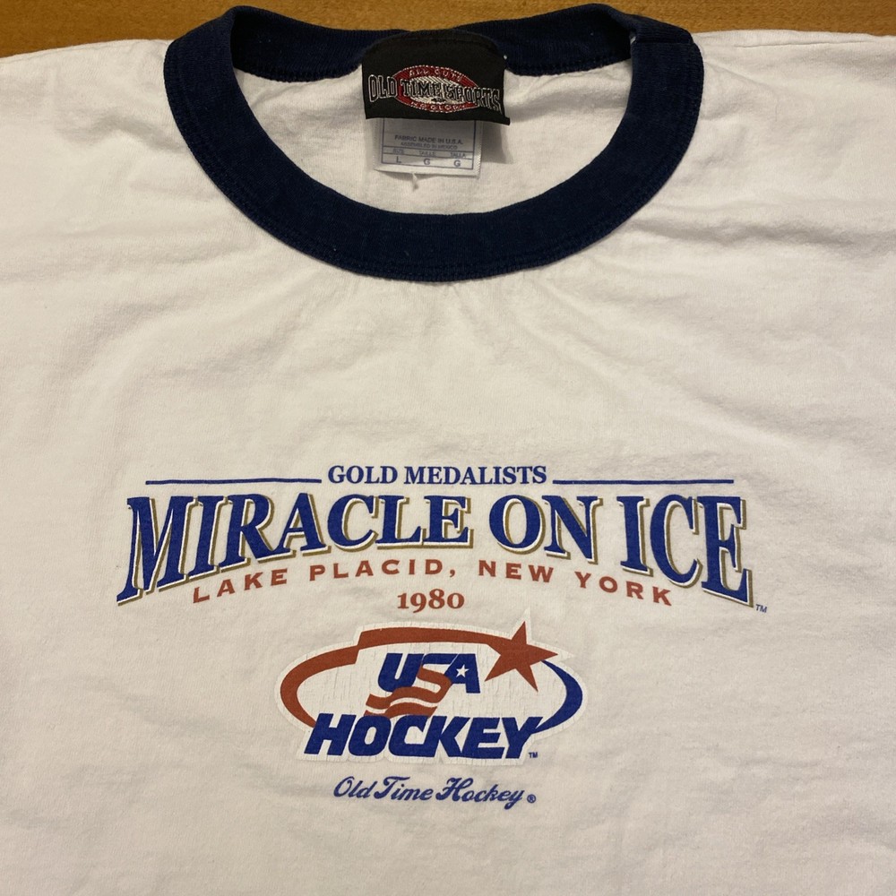 Vintage Y2K USA Hockey Miracle On Ice T Shirt Old Time Hockey Sz Large