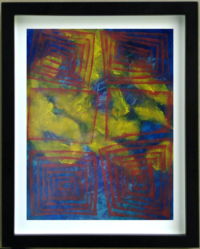 Acrylic Abstract Painting Signed TEMPE 20th Century Artwork 27 Inches