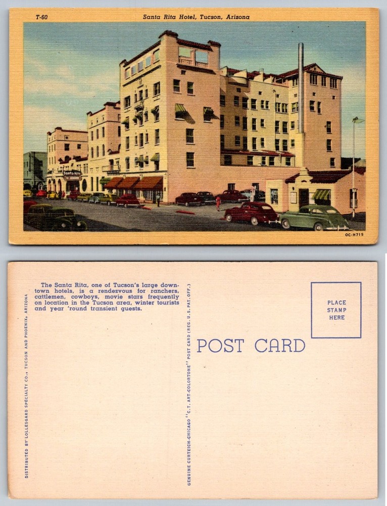 Vintage Santa Rita Hotel Tucson Arizona Postcard CT Art-Colortone Linen 1940s