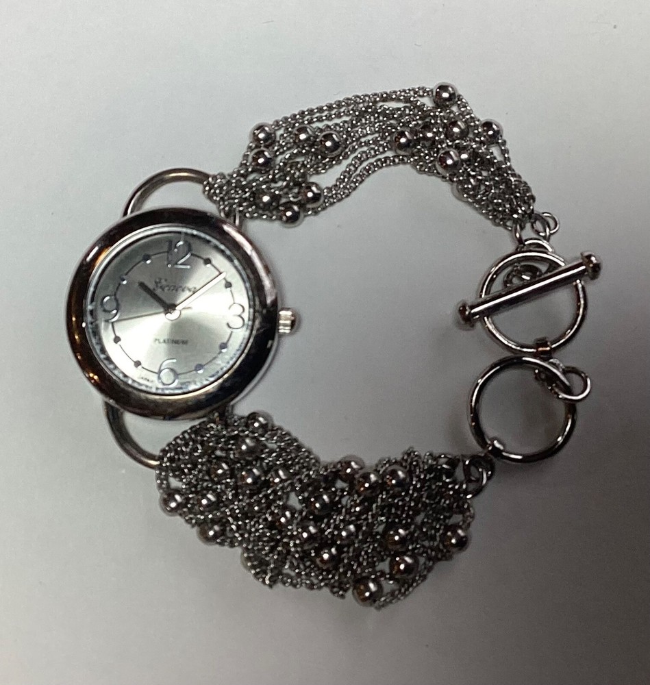 Geneva Platinum Women's Chain Watch Silver Balls New Battery