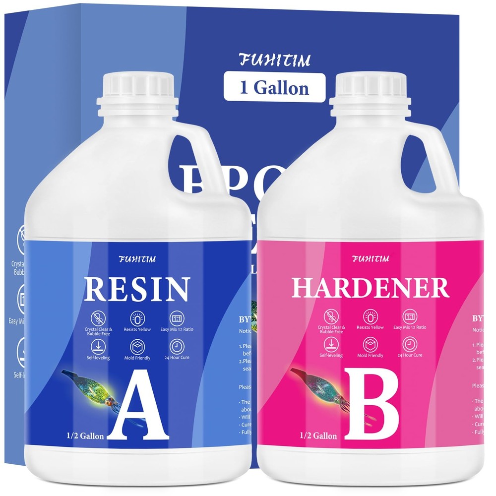 Crystal Clear 1 Gallon Epoxy Resin Kit with Self-Leveling High-Gloss Finish
