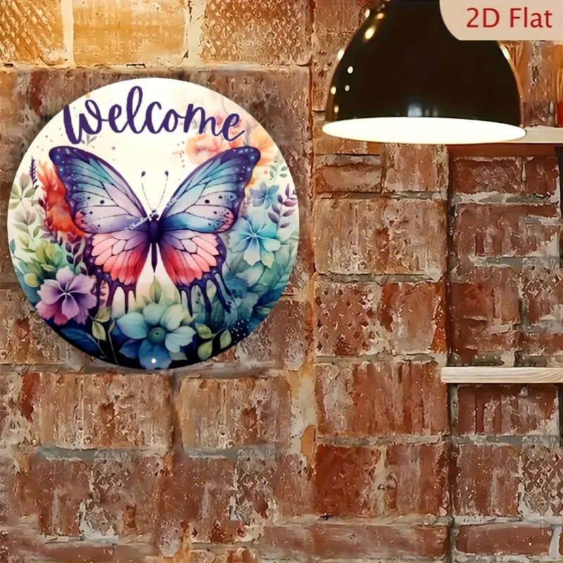 HEMITONG Welcome Wreath Sign Round Aluminum Wall Decoration