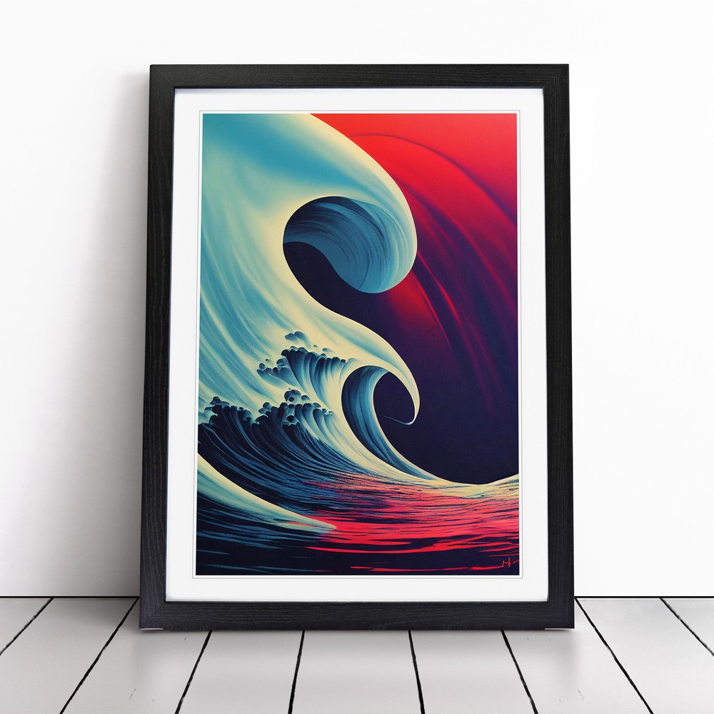 Sunset Ocean Wave Illustration No.2 Wall Art Print Framed Canvas Picture Poster