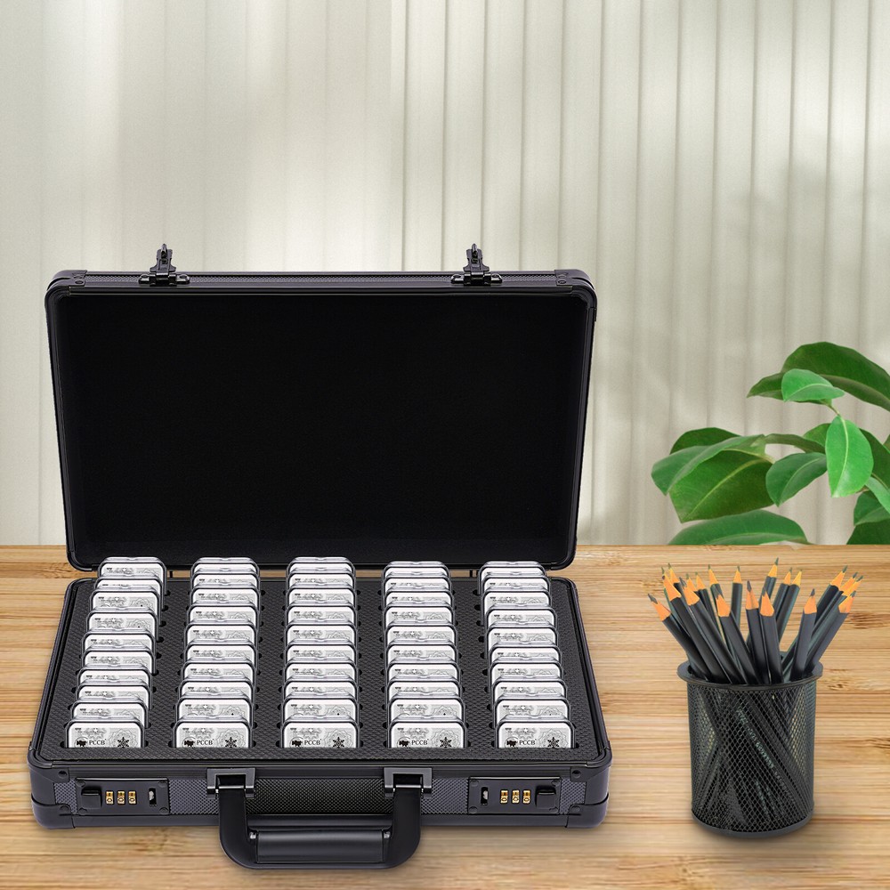 Aluminum Frame Storage Box Case Compartments For 50 Coin Slabs Coins Holders NEW