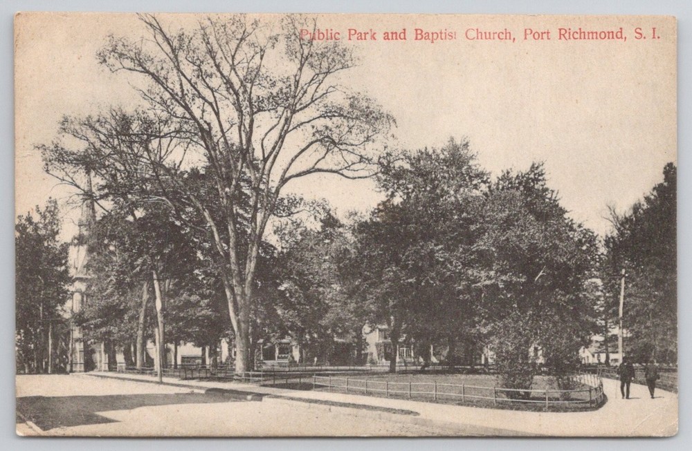 Port Richmond, Staten Island Public Park & Baptist Church 1910 Postcard