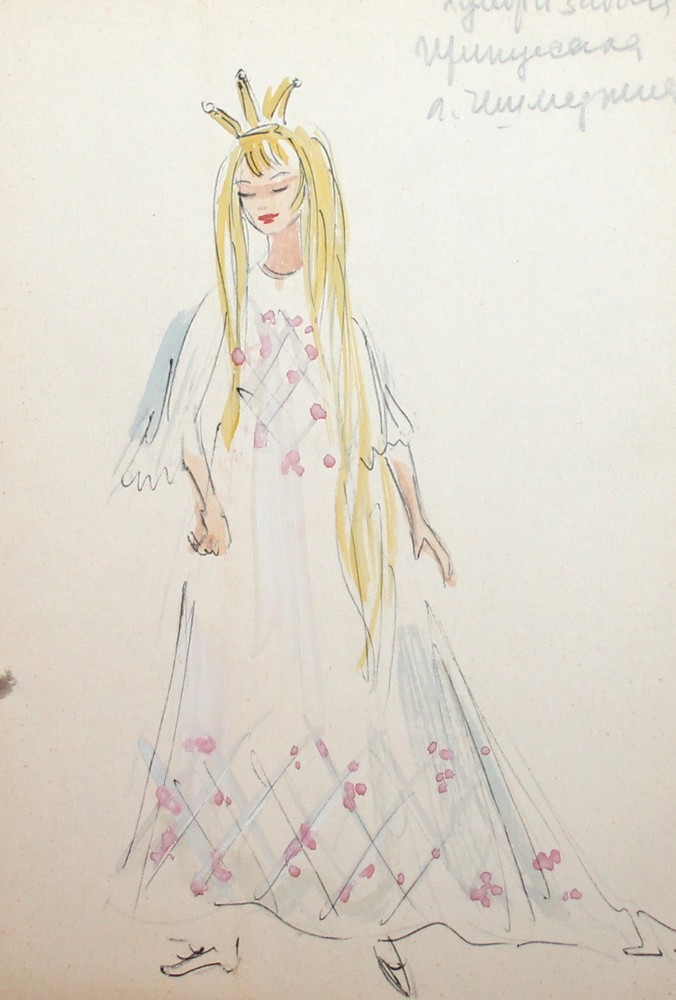 Vintage watercolor painting theatre costume design