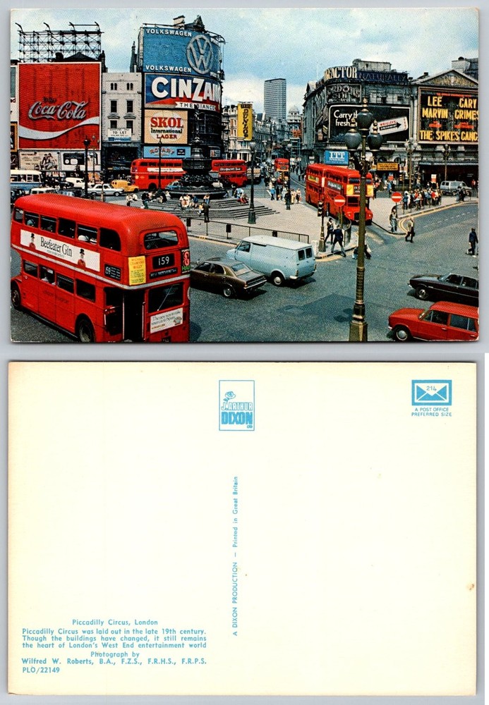 Vintage Piccadilly Circus London Postcard Double Decker Bus J. Arthur Dixon UK