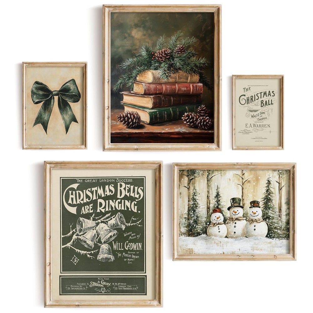 uniro Christmas Wall Art Prints Dark Green Christmas Prints Set Gallery wall ...