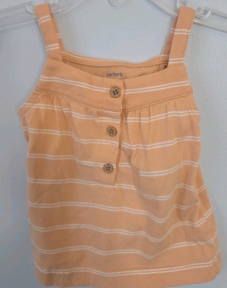 Carter’s Baby Girl Tank Top 6M Orange Striped Sleeveless Summer Shirt Cute