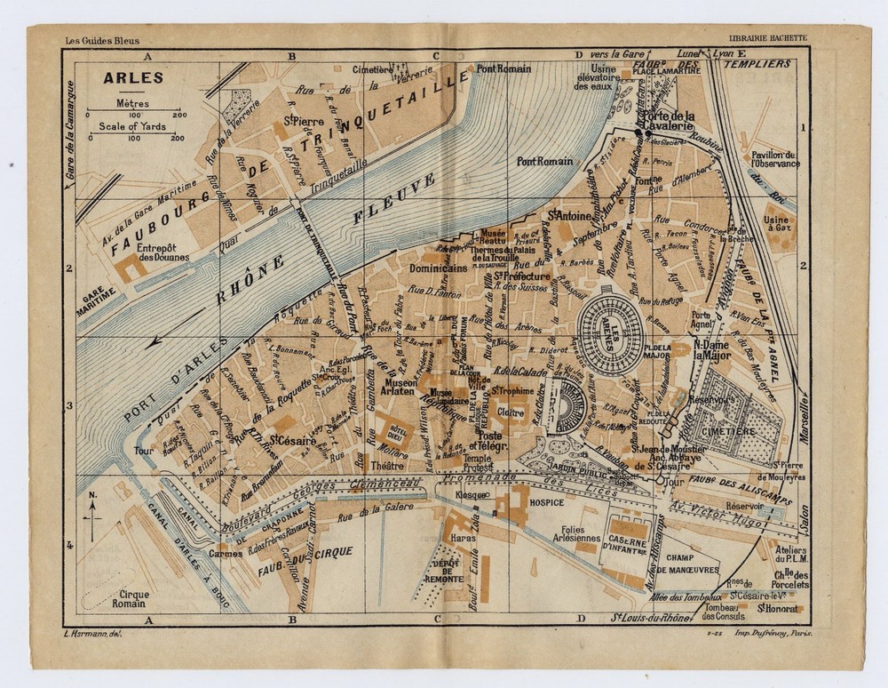 1926 Original Vintage City Map Of Arles / Provence / France