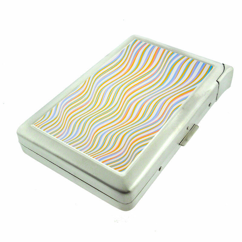Colorful Waves Em1 Cigarette Case with Built in Lighter Metal Wallet