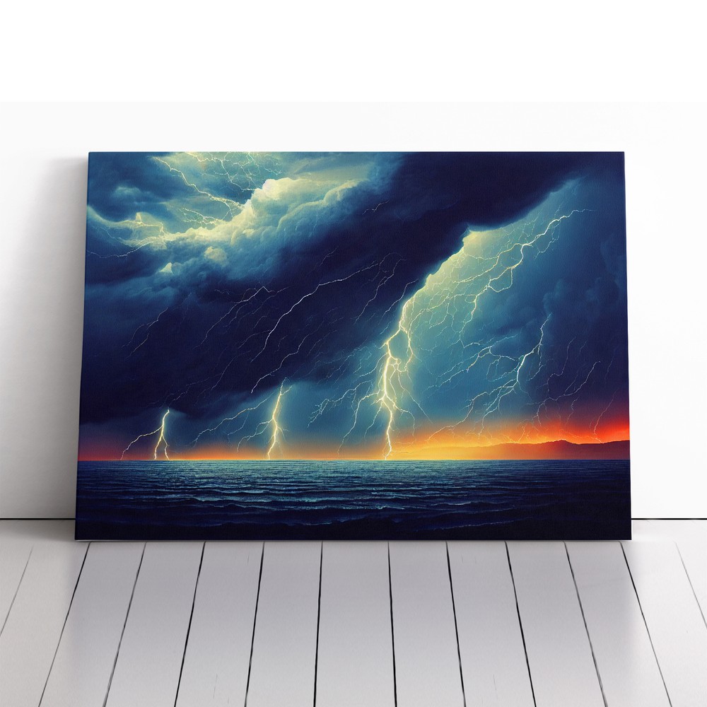Lush Ocean Thunderstorm Canvas Wall Art Print Framed Picture Decor Living Room