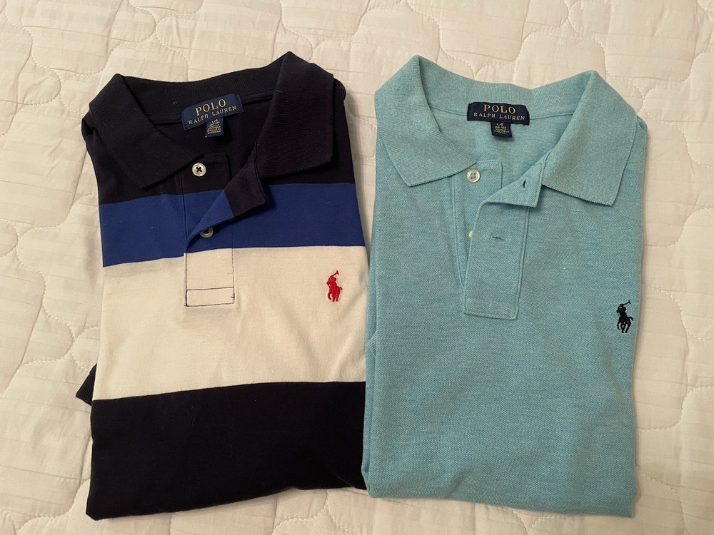 2 Boys' POLO Ralph Lauren Collared Short Sleeve Shirts Sz LG (14-16) -- EUC