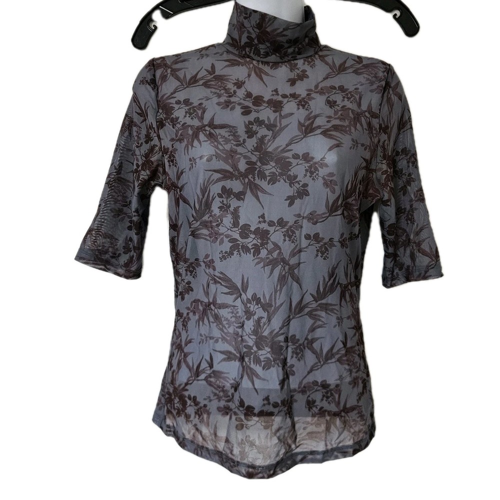 Womens Top Sheer Fairy Grunge Whimsigoth Mesh Dark Floral Sheer Y2K Layering