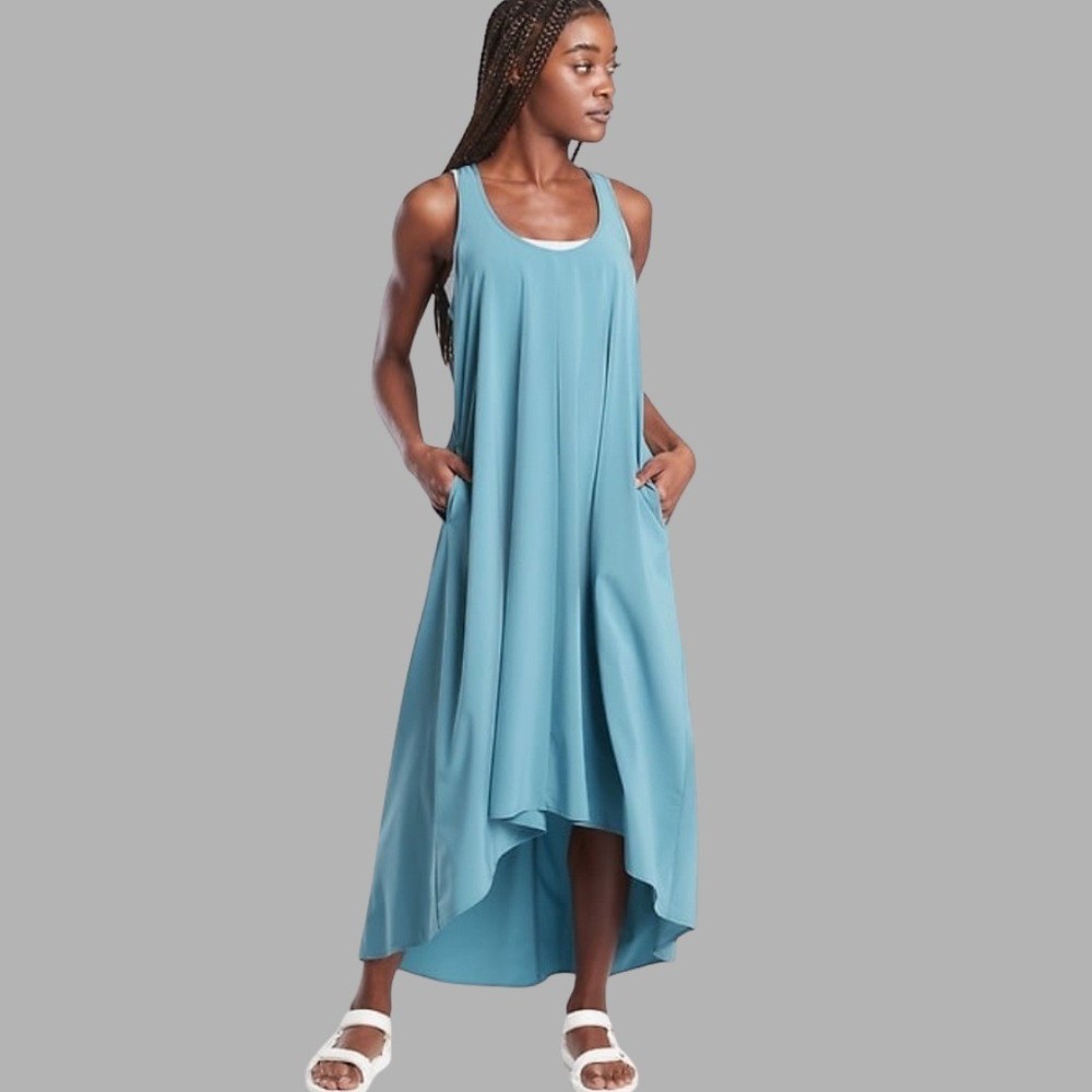 Athleta Presidio Travel Maxi Dress Women's Plus Sz 2X Blue Athleisure Casual