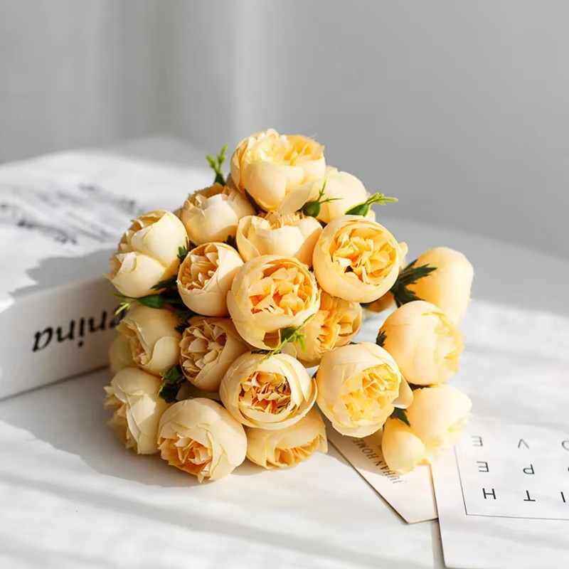 Rose Pink Peony Artificial Flowers Silk Bouquet 27Heads Roses Fake Flower for Ta