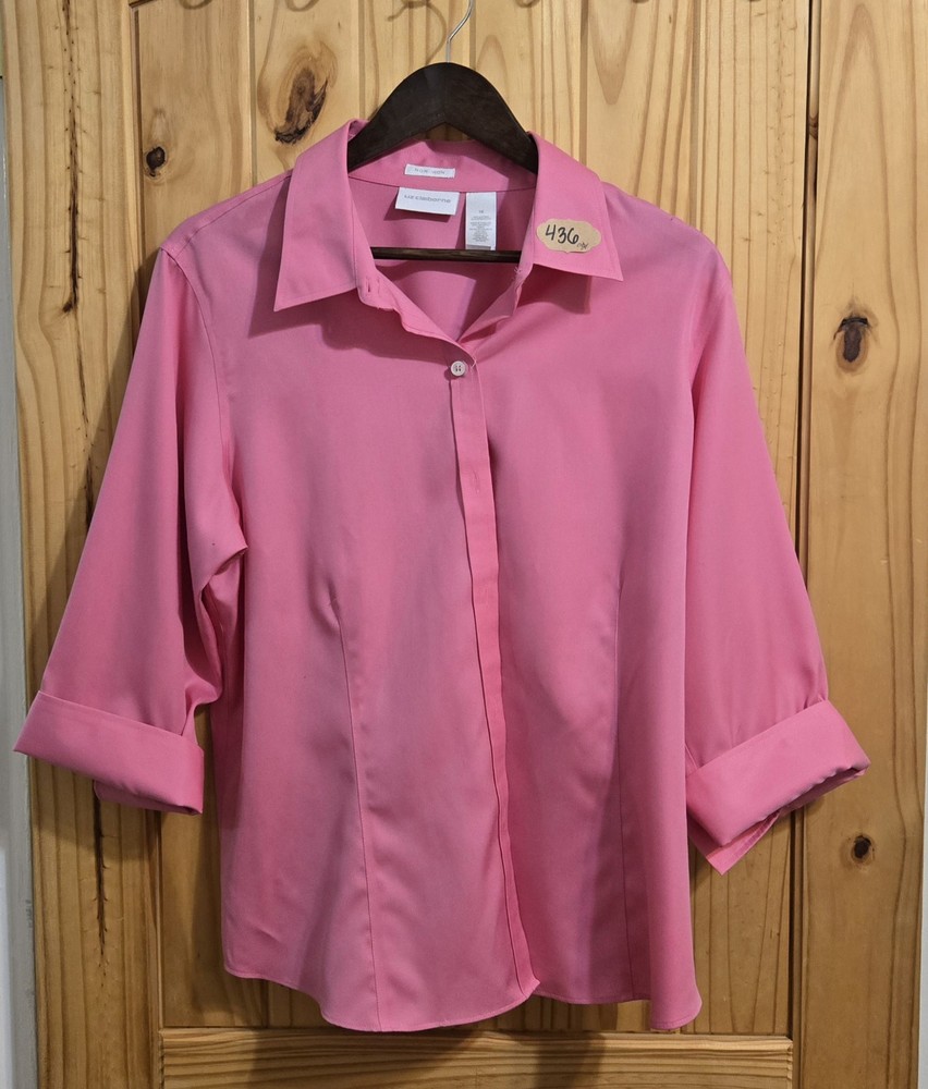 Liz Claiborne Women's Button-Down Blouse Size 16 Pink 3/4 Sleeve 100% Cotton New