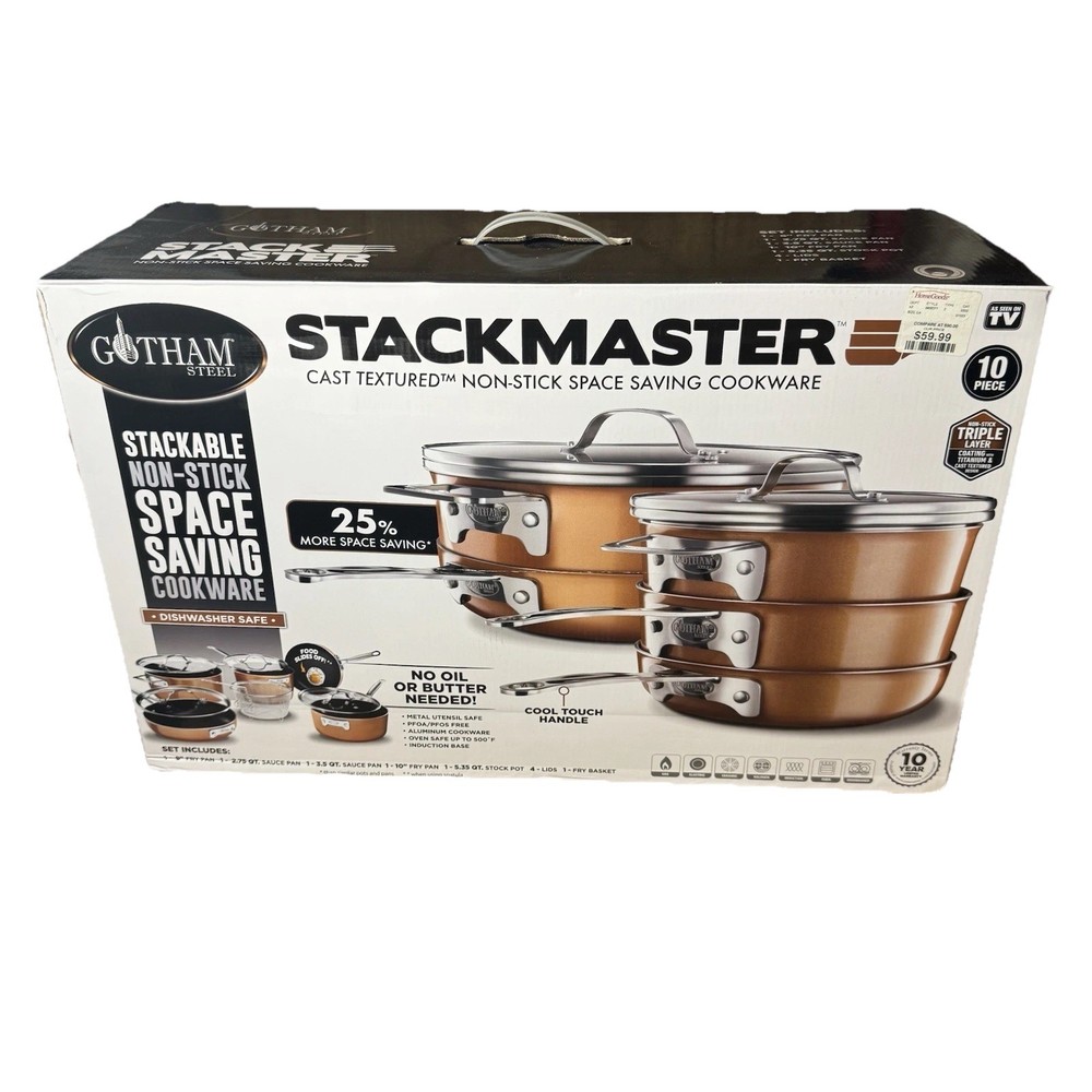Gotham Steel Stackmaster 10-Piece Copper Textured Pots and Pans Cookware Set