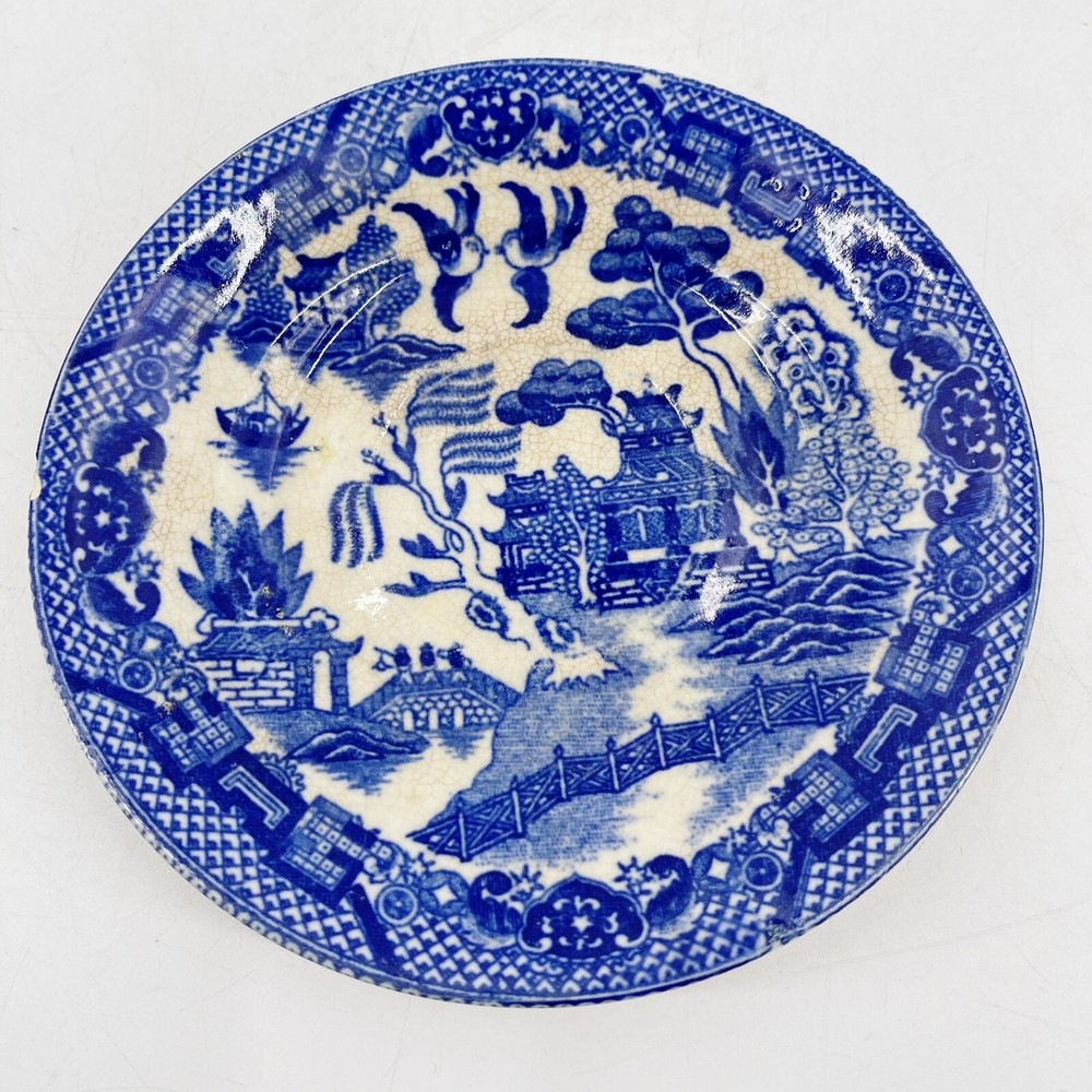 Antique Vintage Blue Willow Tea Cup Saucer Dish Marked JAPAN (Black Ink)