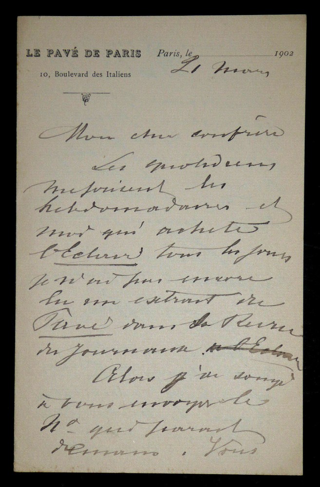 Jules LAFFITTE - SIGNED AUTOGRAPH LETTER, Paris, 1902