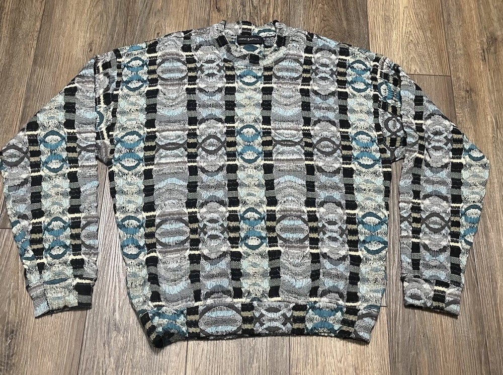 VTG Jhane Barnes Sweater Mens M 90's Colorful Geometric Coogi Cosby Style