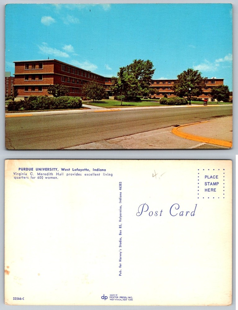 Purdue University Meredith Hall Dormitory West Lafayette IN Vintage Postcard