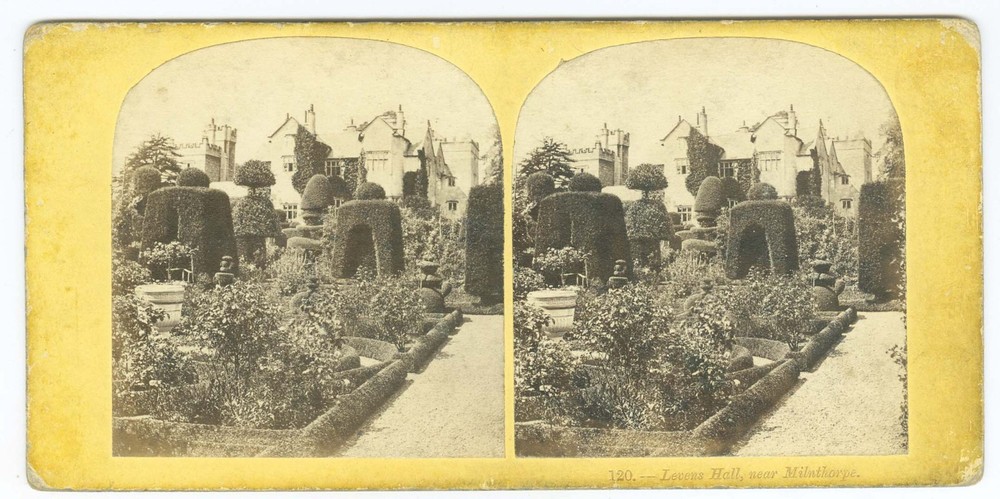 D1539~ ENGLAND – Levens Hall Milnthorpe 1860s Stereoview – Alfred Pettitt