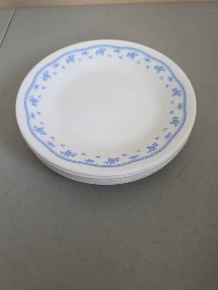 6 Vtg Corelle Plates Bread & Butter Salad Dessert Morning Blue Floral  6.75