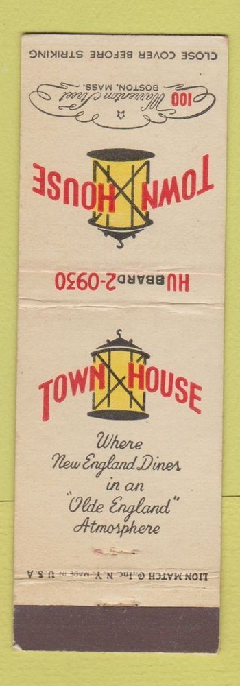 Matchbook Cover - Town House Boston MA restaurant