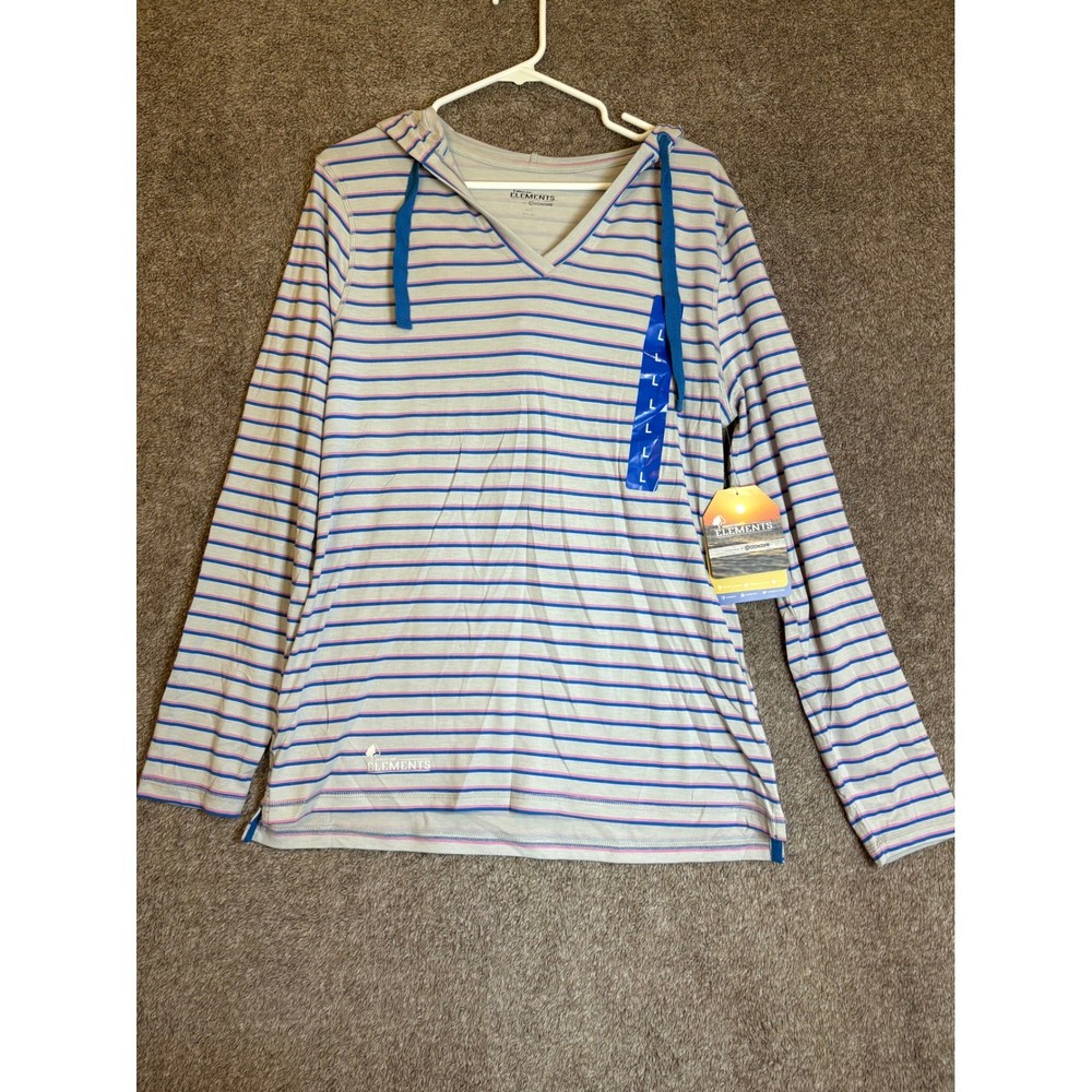 Mossy Oak Elements Women's Long Sleeve Striped Hooded Shirt Sun Protection L/G