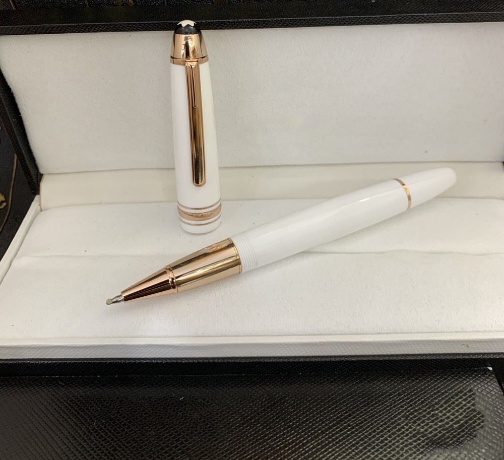 Deluxe Series White - Rose Gold Clip 0.7mm Rollerball Pen No Box